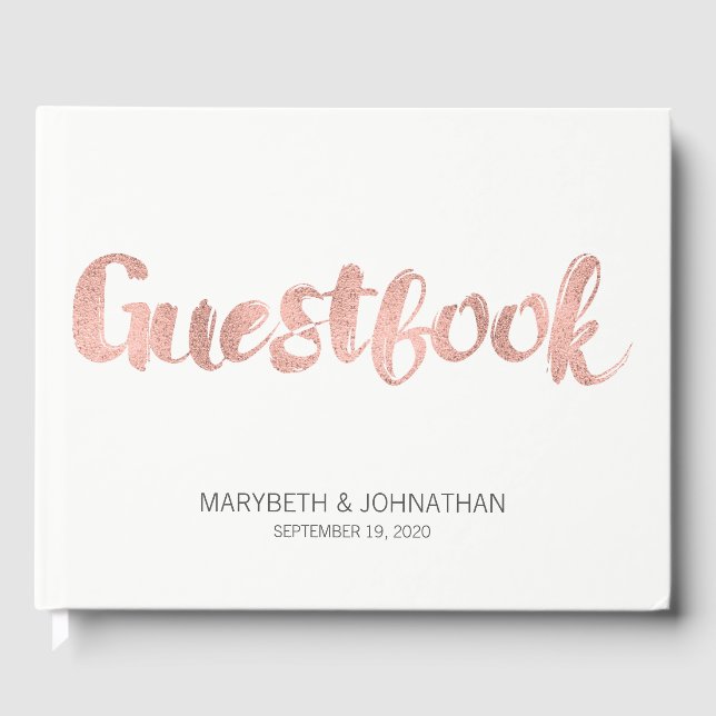 Modern Rose Gold Love Wedding Guest Book (Front)