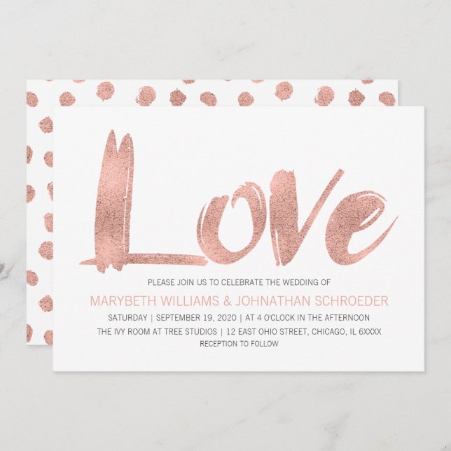 Modern Rose Gold Love Wedding Invitation (Front/Back)
