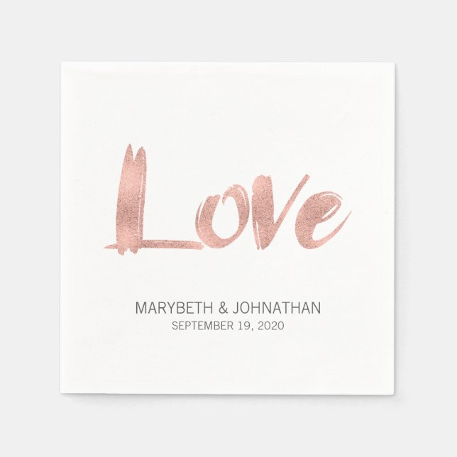 Modern Rose Gold Love Wedding Paper Napkins (Front)