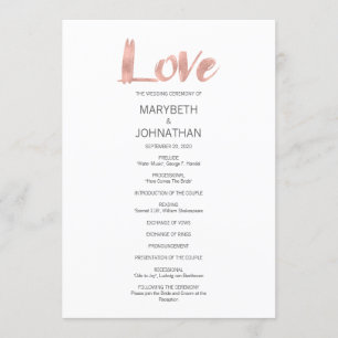 Modern Rose Gold Love Wedding Program Programme