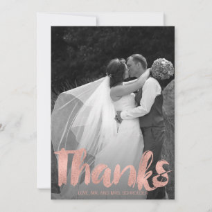 Modern Rose Gold Love Wedding Thank You Photo Card
