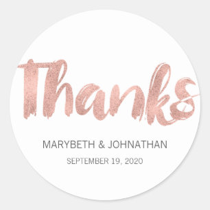 Modern Rose Gold Love Wedding Thank You Sticker