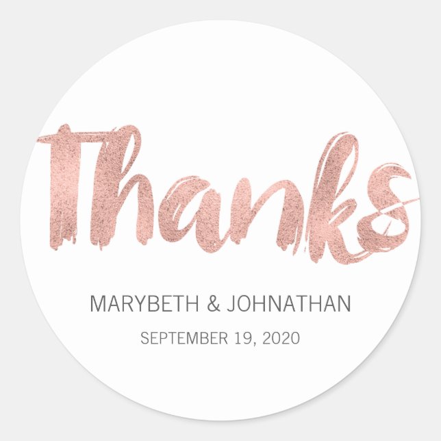 Modern Rose Gold Love Wedding Thank You Sticker (Front)