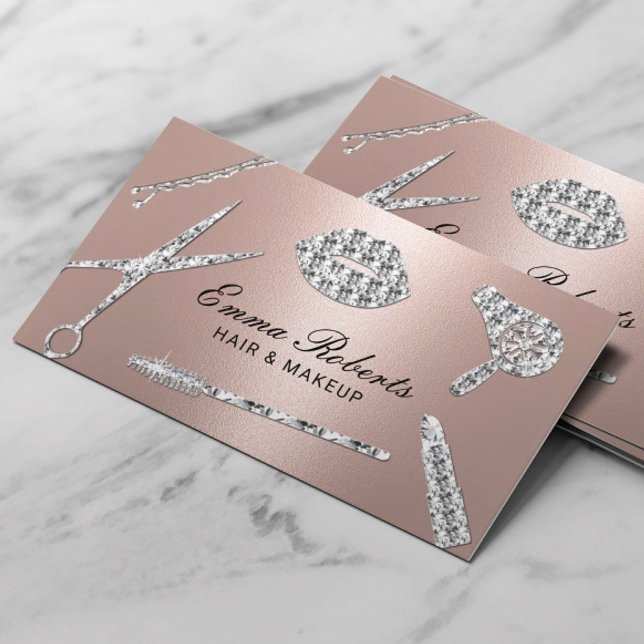 Modern Rose Gold Luxury Makeup Artist & Hair Salon Business Card (Creator Uploaded)