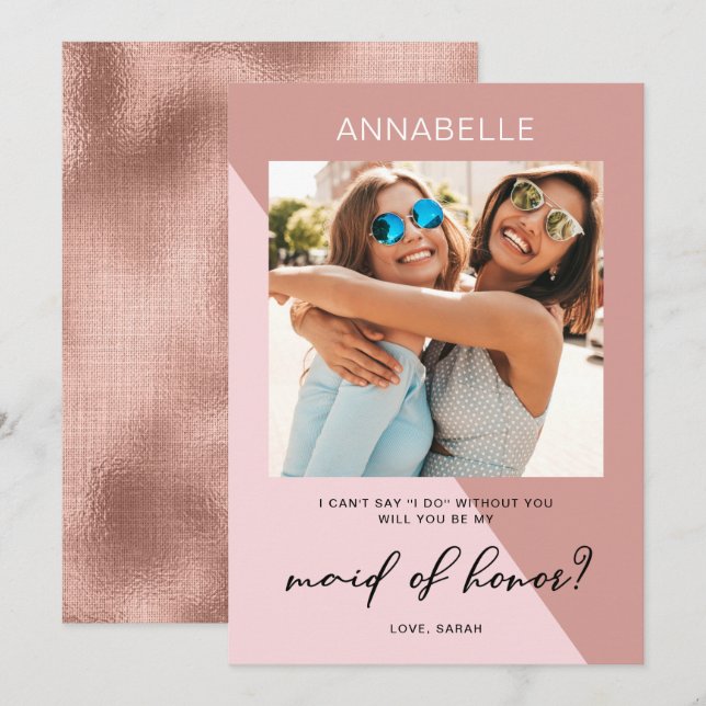 Modern Rose Gold Maid Of Honor Proposal Invitation (Front/Back)