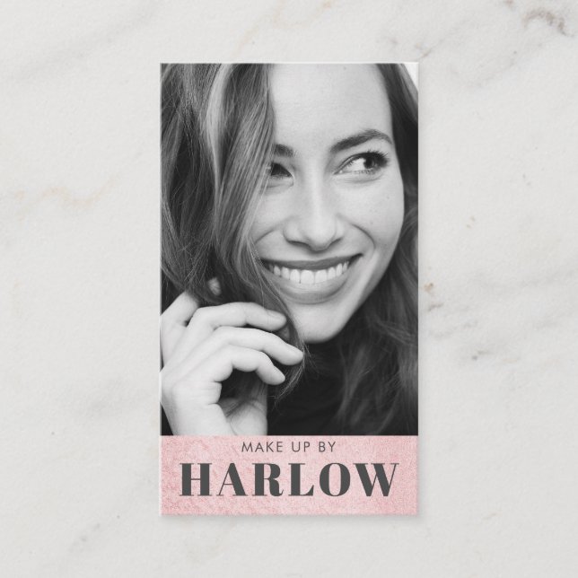 Modern Rose Gold Make Up Artist Photo Business Card (Front)