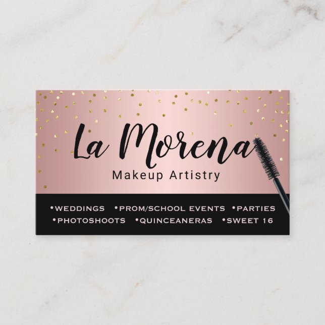 Modern Rose Gold Makeup Artistry Business Card (Front)