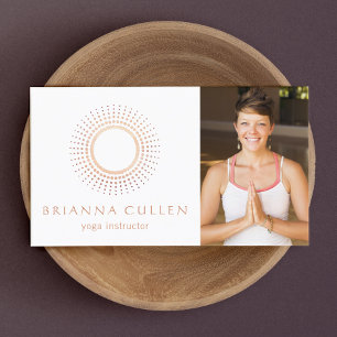 Modern Rose Gold Mandala Circle Logo, Add Photo Business Card