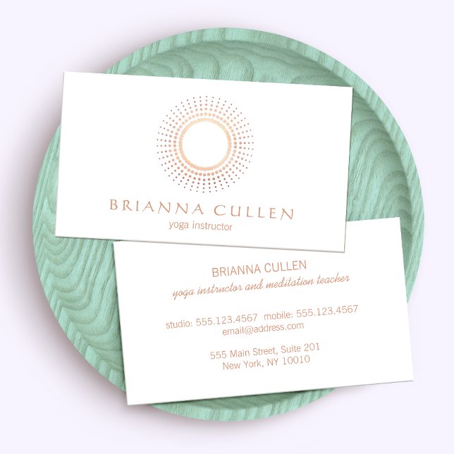 Modern Rose Gold Mandala Circle Logo, White Yoga Business Card (Creator Uploaded)