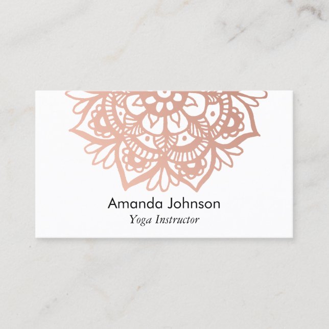Modern Rose Gold Mandala Yoga Instructor Business Card (Front)