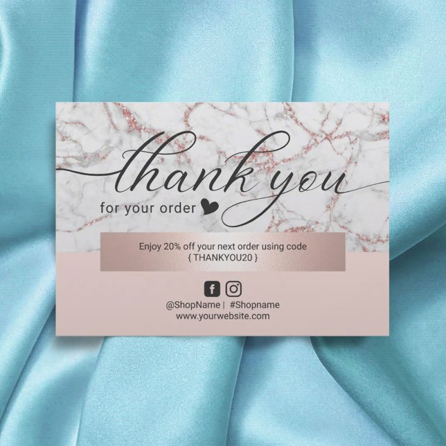 Modern Rose Gold Marble Blush Pink Order Thank You (Creator Uploaded)