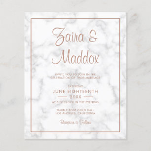 Modern Rose Gold Marble Budget Wedding Invitation