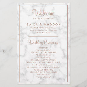 Modern Rose Gold Marble Budget Wedding Program Flyer