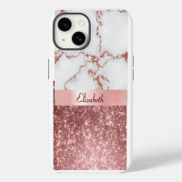 Modern Rose Gold Marble Faux Glitter Monogram