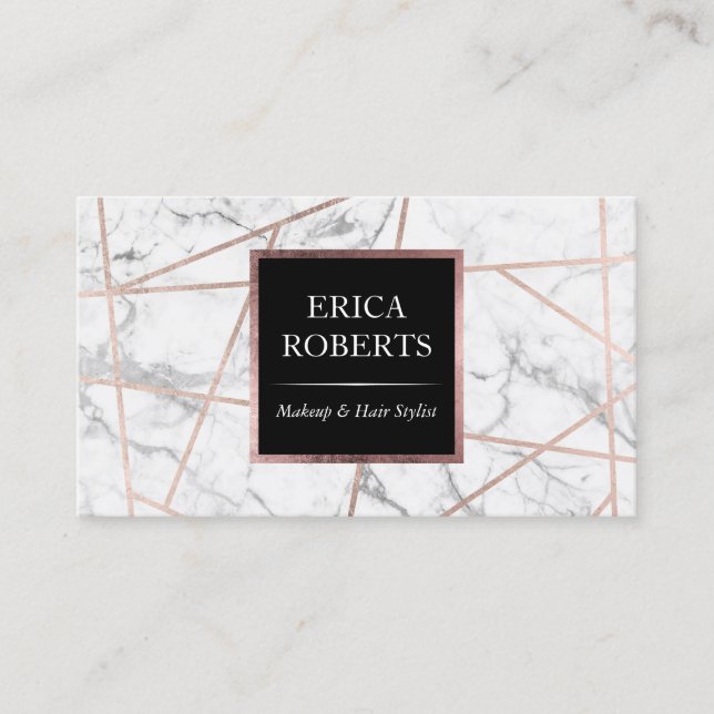 Modern Rose Gold Marble Geometric Beauty Salon Business Card (Front)
