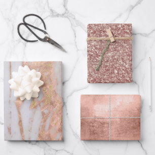 Modern Rose Gold Marble Glitter Foil Wrapping Paper Sheet