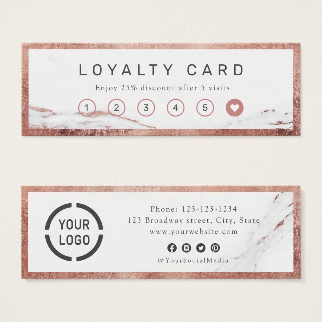 Modern rose gold marble luxe business loyalty card (Front & Back)