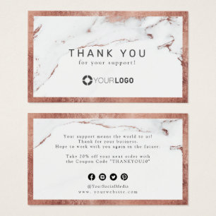 Modern rose gold marble luxe business thank you
