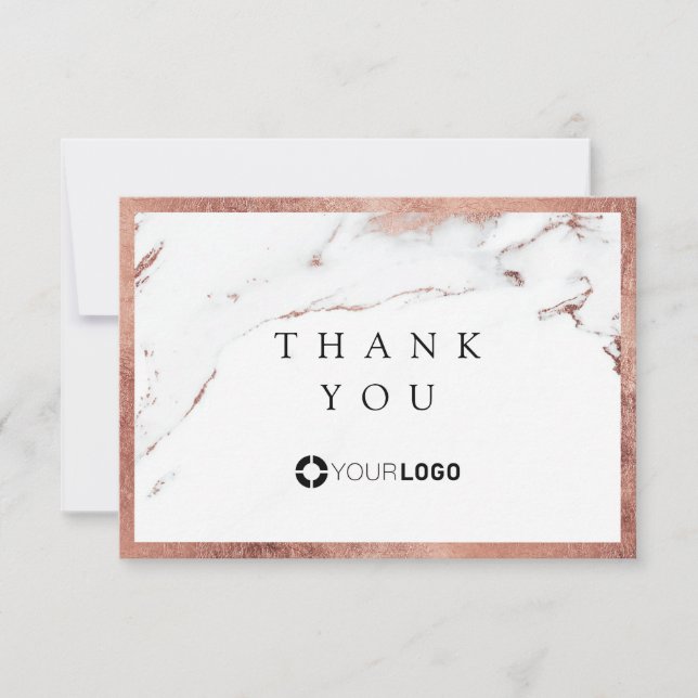 Modern rose gold marble luxe business thank you card (Front)