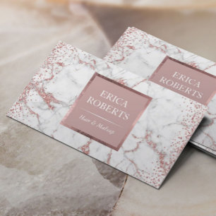 Modern Rose Gold Marble Makeup Artist Hair Salon Business Card