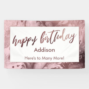 Modern Rose Gold Marble Pastel Pink Happy Birthday Banner