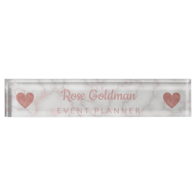 Modern Rose Gold Marble Stone Girly Luxury Nameplate (Front)