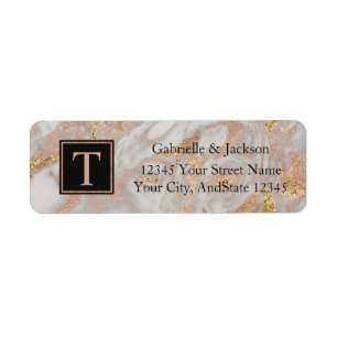 Modern Rose Gold Marble Wedding Monogram Return
