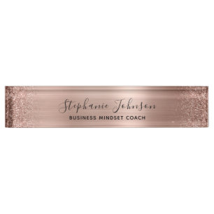 Modern Rose Gold Metallic Glitter Boss Lady Nameplate