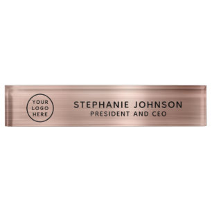 Modern Rose Gold Metallic Logo Boss Lady CEO Nameplate