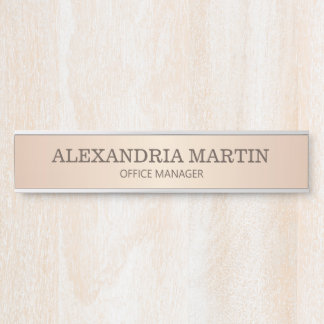 Modern Rose Gold Metallic Name Job Title Door Sign