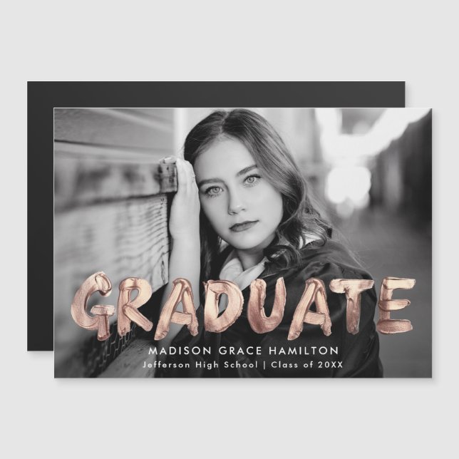 Modern Rose Gold Metallic Photo Graduation Magnetic Invitation (Front/Back)