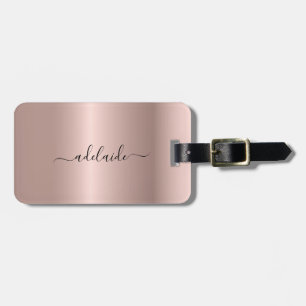 Modern Rose Gold Monogram Chic Girly Script Name Luggage Tag