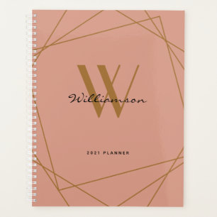 Modern Rose Gold Monogram Girly Script Name 2021 Planner