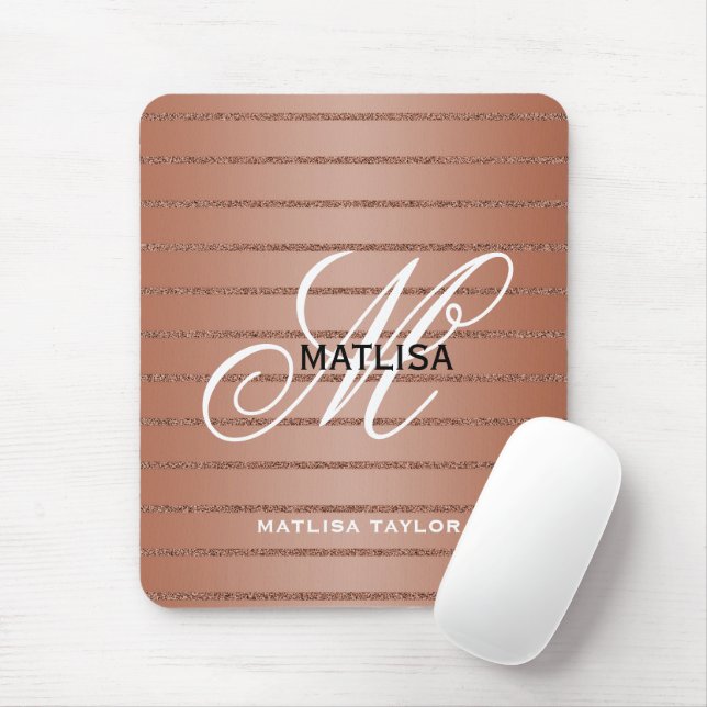 Modern Rose Gold Monogram Script Name Mouse Mat (With Mouse)