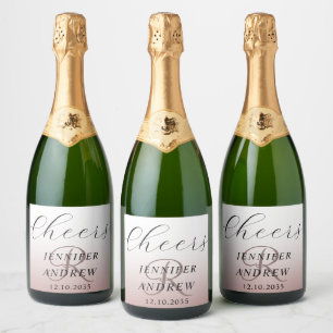 Modern Rose Gold Monogram Wedding  Sparkling Wine  Label