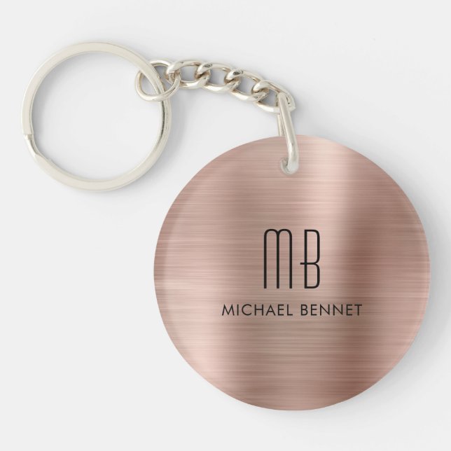 Modern Rose Gold Monogrammed Key Ring (Front)