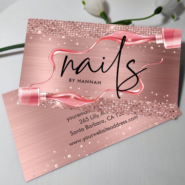 Modern Rose Gold Nail Technician  Business Card (Creator Uploaded)