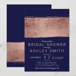Modern rose gold navy brushstroke Bridal shower Invitation