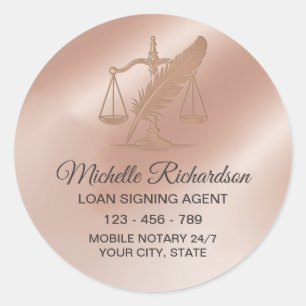 Modern Rose Gold Notary Loan Signing Agent Custom Classic Round Sticker
