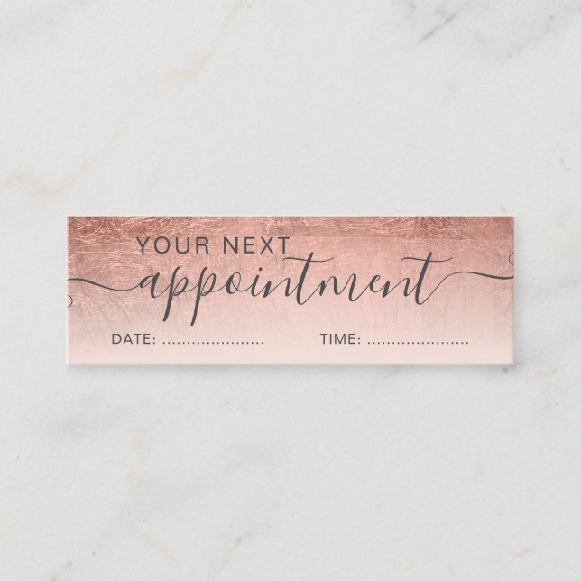Modern rose gold ombre foil blush appointment mini business card (Front)