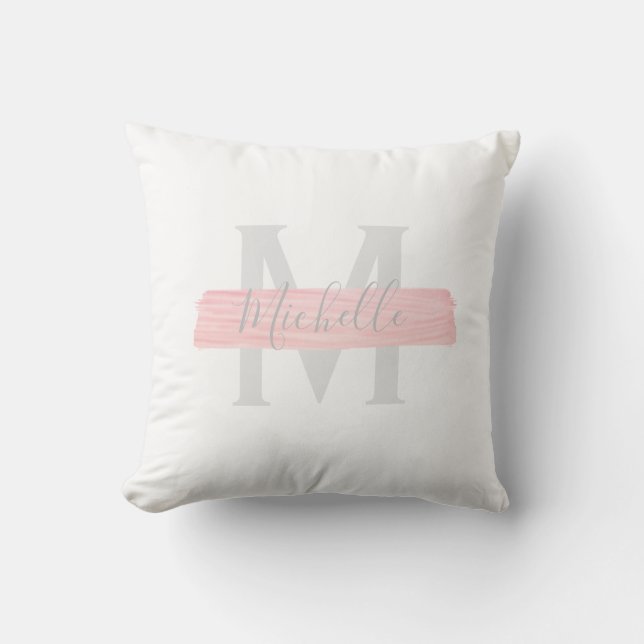 Modern Rose Gold Paint Classy Monogram Cushion (Front)