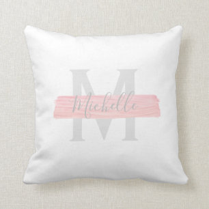 Modern Rose Gold Paint Classy Monogram Cushion
