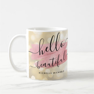 Modern Rose Gold Paint Gold Lights Hello Beautiful Coffee Mug