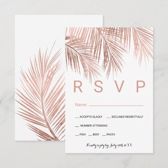 Modern rose gold palm tree food RSVP wedding (Front/Back)