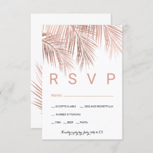 Modern rose gold palm tree food RSVP wedding
