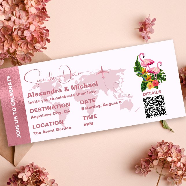 Modern Rose Gold Passport Save the Date Invitation (Creator Uploaded)
