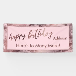 Modern Rose Gold Pastel Pink Marble Happy Birthday Banner