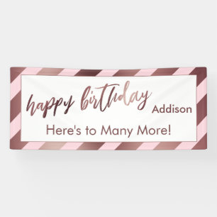 Modern Rose Gold Pastel Pink Stripe Happy Birthday Banner