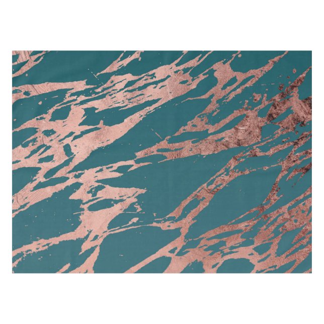 Modern Rose Gold Peacock Teal Marble Tablecloth (Front (Horizontal))