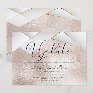 Modern Rose Gold Pearl Facets Postponed Wedding Invitation